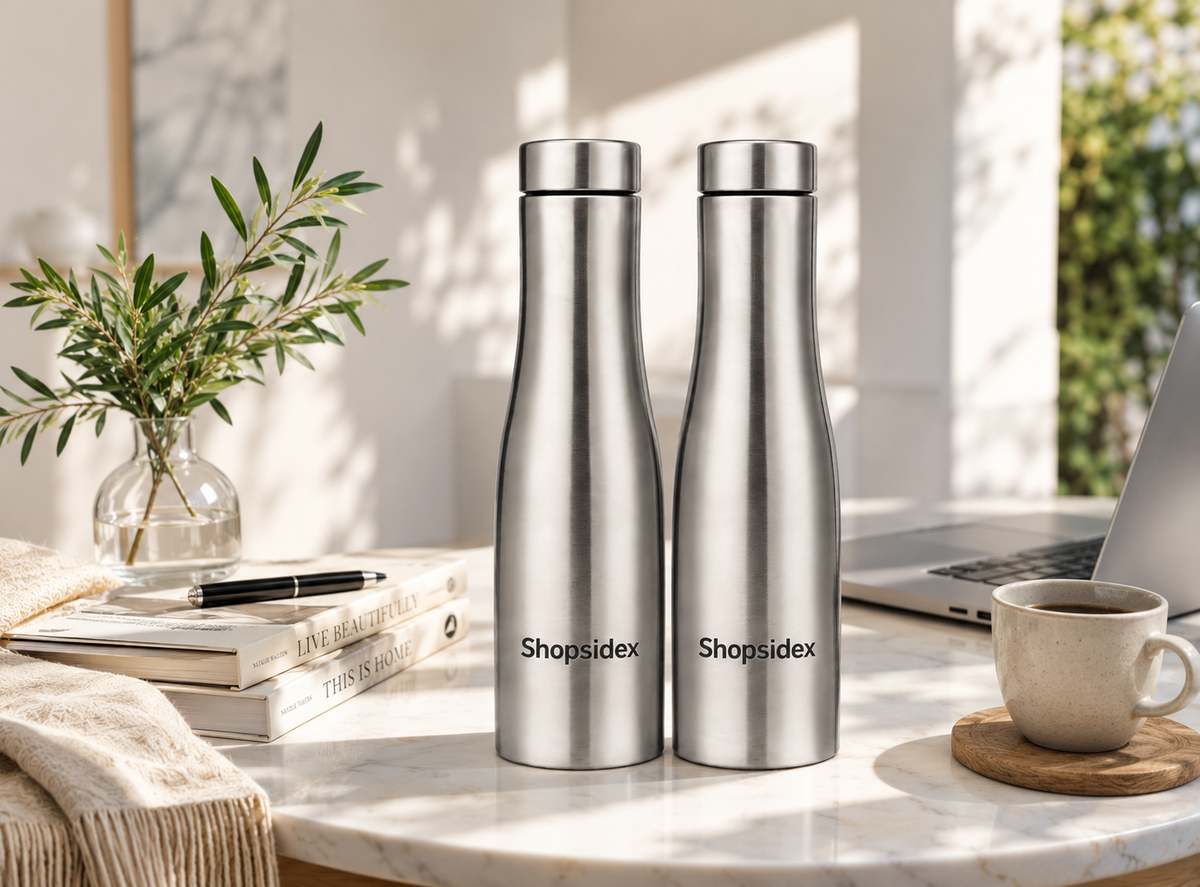 Shopsidex Water Bottle Quality Hi-Rise Stainless Steel Single Wall 1000ML,Fridge Water Bottle |BPA Free single wall Leak-Proof, Best for School/Office/Home/College/running (Pack 2)