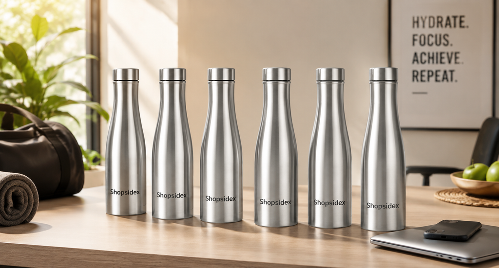 Shopsidex Water Bottle Quality Hi-Rise Stainless Steel Single Wall 1000ML, Fridge Water Bottle |BPA Free | single wall Leak-Proof, Best for School/Office/Home/College/running (pack 6)