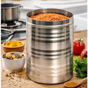 Home stainless steel container 1 piece, silver stainless steel round dabba canister contain food/dough/liquid capacity no joints storage box (500 ml)