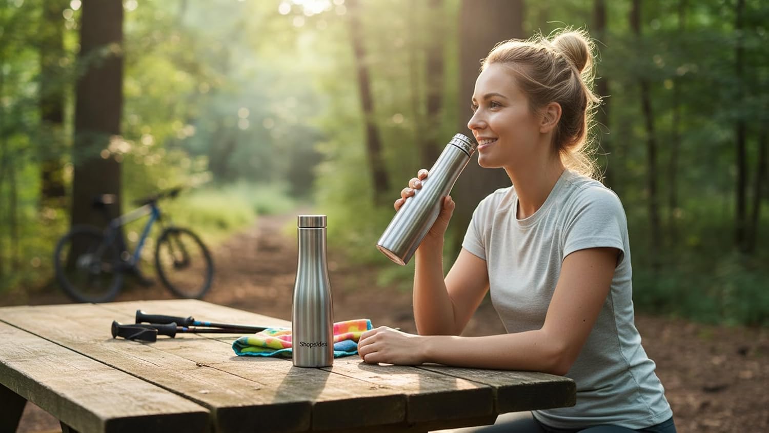 stainless steel water bottle, 1000 ml, silver, leak proof, modern design stainless steel water bottle, 1000 ml, silver, leak proof, modern design