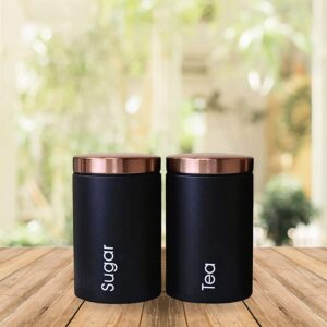 Home tea coffee sugar containers set jars for kitchen | stainless steel canister| 500 gms, black (tea & sugar containers (black))