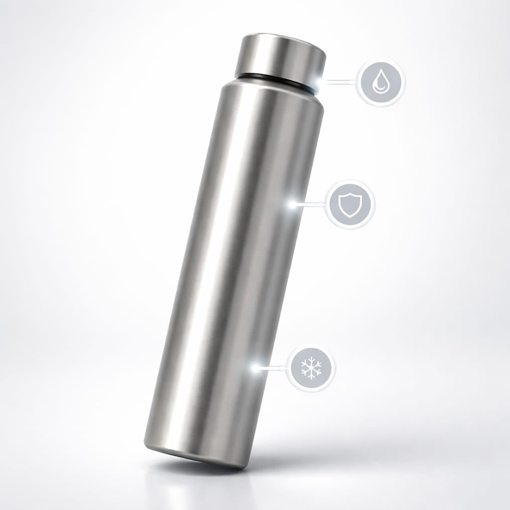 bottle stainless steel water bottle, 1000 ml, silver, leak proof, modern design stainless steel water bottle,school/college/office/home/kitchen/gym/travelling (pack 1) bottle stainless steel water bottle, 1000 ml, silver, leak proof, modern design stainless steel water bottle,school/college/office/home/kitchen/gym/travelling (pack 1)