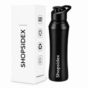Home shopsidex shipper water bottle 1000 stainless steel water bottle 1000 ml, single walled, isi certified i leak proof lid, rust proof i for school, office, gym i black black curve (pack of 1)