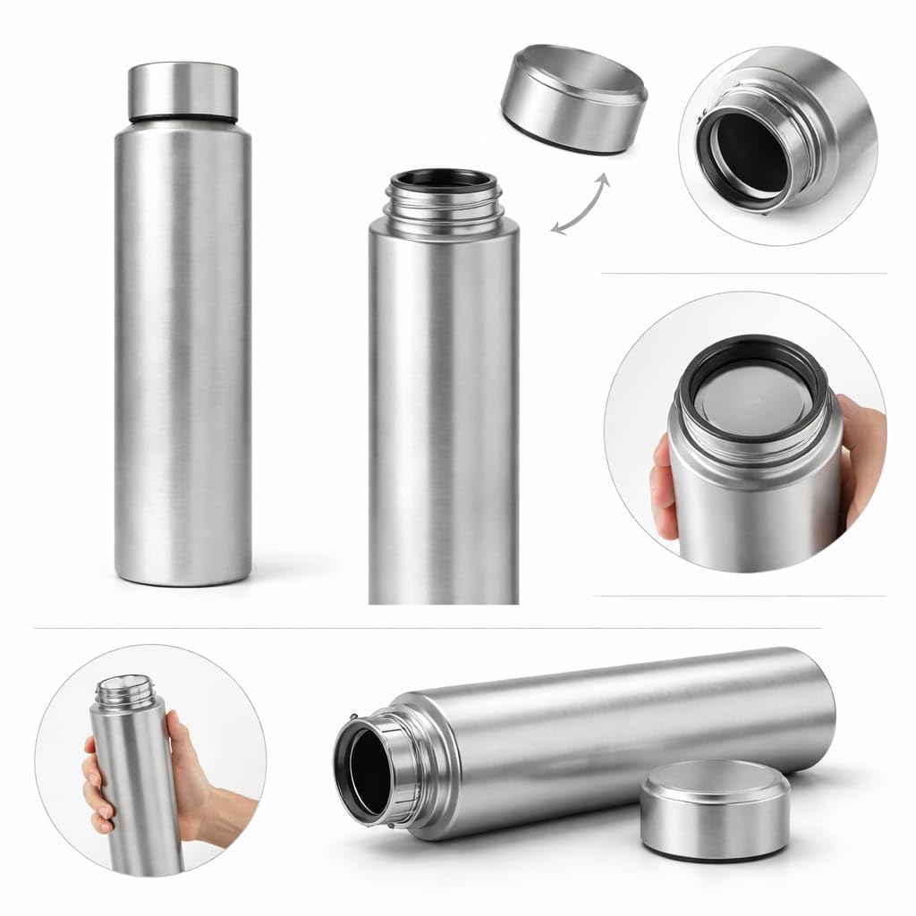 bottle stainless steel water bottle, 1000 ml, silver, leak proof, modern design stainless steel water bottle,school/college/office/home/kitchen/gym/travelling (pack 1) bottle stainless steel water bottle, 1000 ml, silver, leak proof, modern design stainless steel water bottle,school/college/office/home/kitchen/gym/travelling (pack 1)