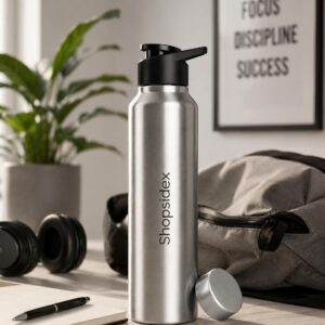 water bottle 1 ltr stainless steel sports/fridge bottle with dual cap | single wall | for home, office, gym, travelling | lightweight | bpa free, silver