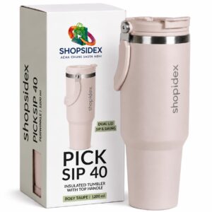 tumbler with straw & top handle 1.2l | insulated stainless steel sipper water bottle for adults with dual flip opening sip swig leakproof lid for office & gym (rosy taup)