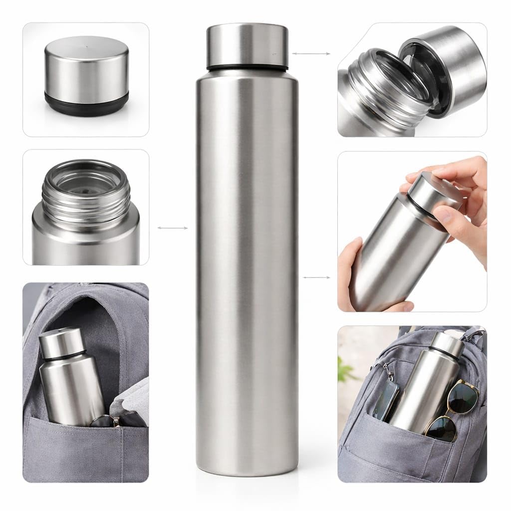 bottle stainless steel water bottle, 1000 ml, silver, leak proof, modern design stainless steel water bottle,school/college/office/home/kitchen/gym/travelling (pack 1) bottle stainless steel water bottle, 1000 ml, silver, leak proof, modern design stainless steel water bottle,school/college/office/home/kitchen/gym/travelling (pack 1)