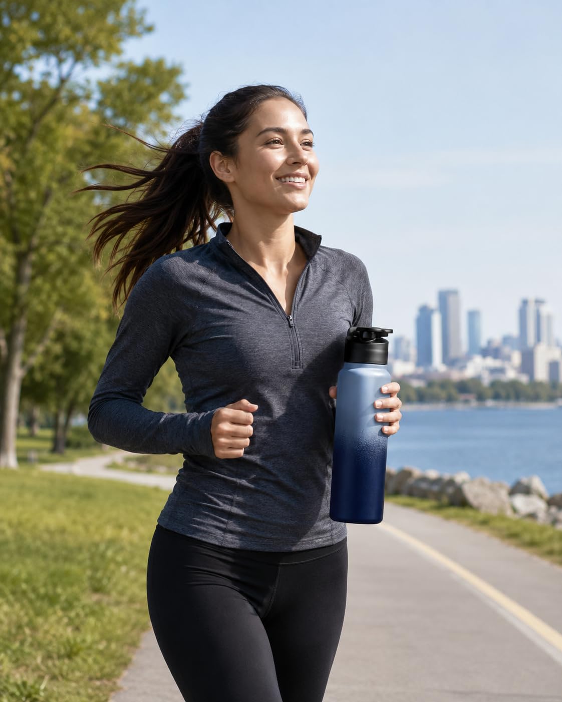 water bottle 1 ltr stainless steel sports/fridge bottle with dual cap | single wall | for home, office, gym, travelling | lightweight | bpa free, gray black