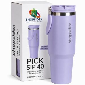 tumbler with straw & top handle 1.2l | insulated stainless steel sipper water bottle for adults with dual flip opening sip swig leakproof lid for office & gym (periwinkle)