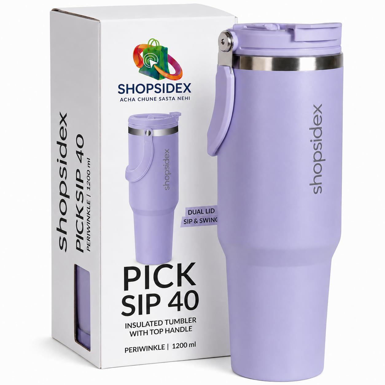 tumbler with straw & top handle 1.2l | insulated stainless steel sipper water bottle for adults with dual flip opening sip swig leakproof lid for office & gym (periwinkle) tumbler with straw & top handle 1.2l | insulated stainless steel sipper water bottle for adults with dual flip opening sip swig leakproof lid for office & gym (periwinkle)