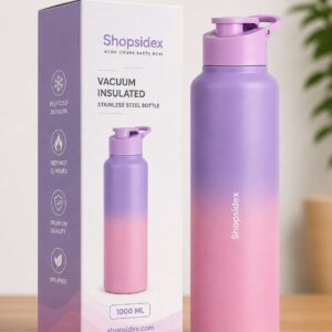 water bottle 1 ltr stainless steel sports/fridge bottle with dual cap | single wall | for home, office, gym, travelling | lightweight | bpa free, purple gray (copy)