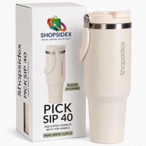 tumbler with straw & top handle 1.2l | insulated stainless steel sipper water bottle for adults with dual flip opening sip swig leakproof lid for office & gym (pearl white)