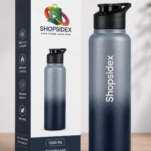 water bottle 1 ltr stainless steel sports/fridge bottle with dual cap | single wall | for home, office, gym, travelling | lightweight | bpa free, gray black