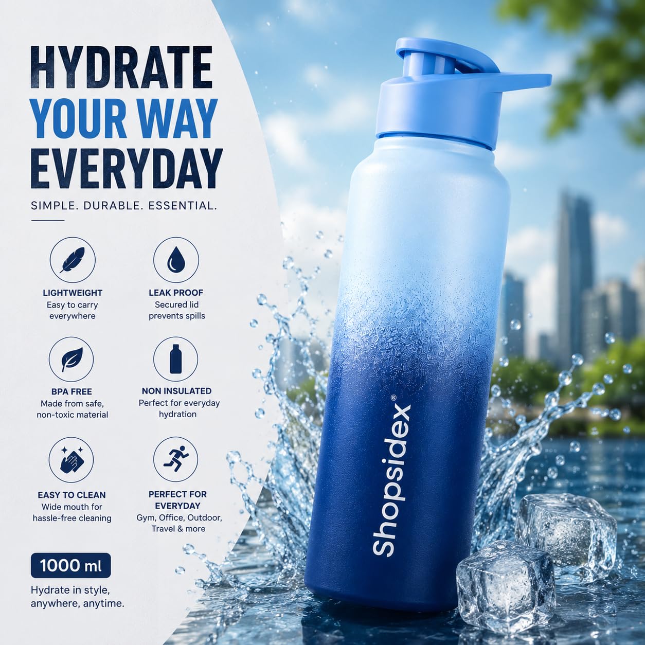 water bottle 1 ltr stainless steel sports/fridge bottle with dual cap | single wall | for home, office, gym, travelling | lightweight | bpa free, silver (copy) water bottle 1 ltr stainless steel sports/fridge bottle with dual cap | single wall | for home, office, gym, travelling | lightweight | bpa free, silver (copy)