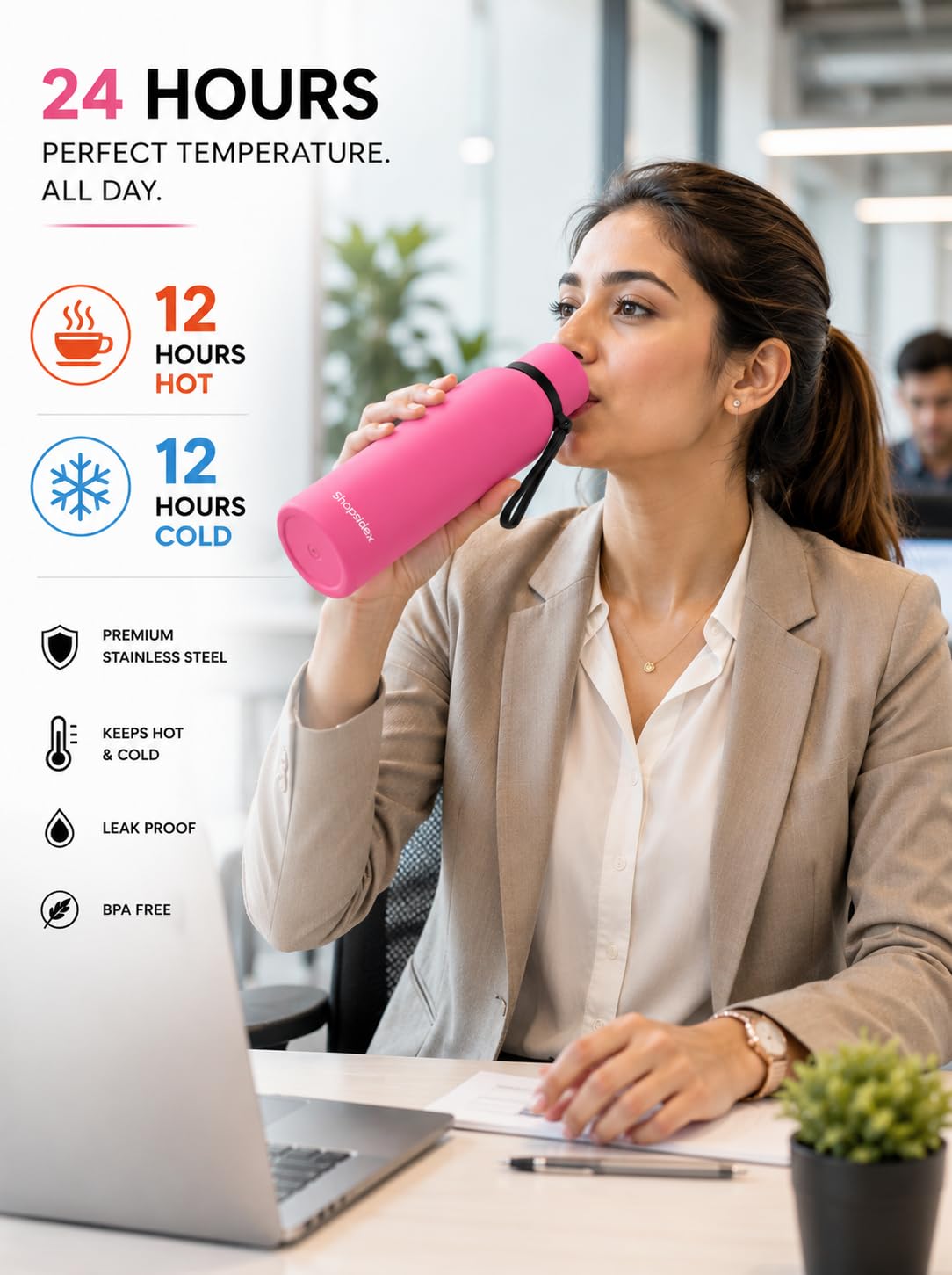 water bottle 1 ltr stainless steel | hot and cold flask | isi certified steel bottle 2 layer insulation | leakproof | for home, office |1000 (copy)