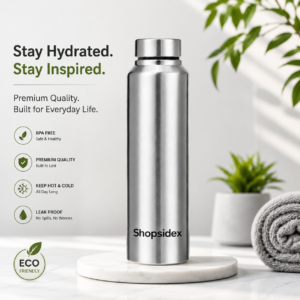 stainless steel water bottle 1000ml| silver colour durable, leak proof, easy grip, rust free,for school,office,college,travel, gym & work (nova series silver