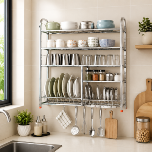 Home wall mount kitchen utensils dish rack | stainless steel utensil stand with plate & cutlery holder (31 x 30 inches) | (18 x 24)
